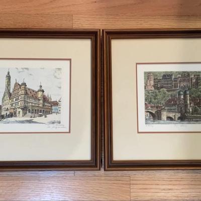 Pair Of Signed & Framed Lithograph Prints