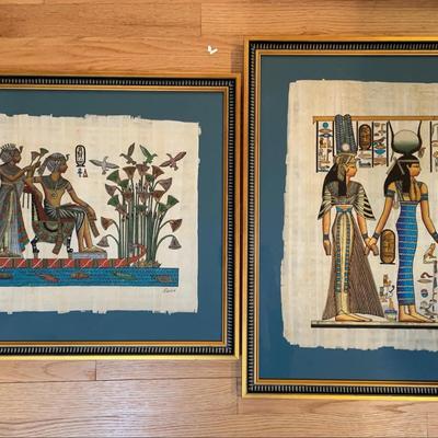 Pair Of Framed Egyptian Paintings On Papyrus