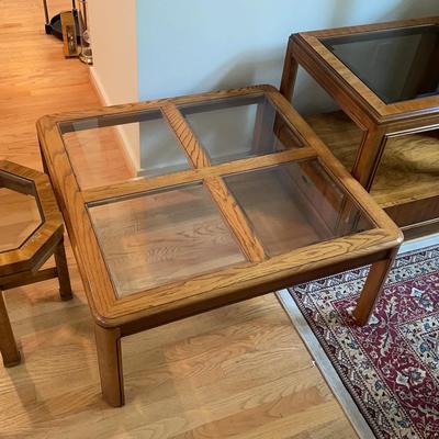 Trio Of Wooden Glass-Topped Tables