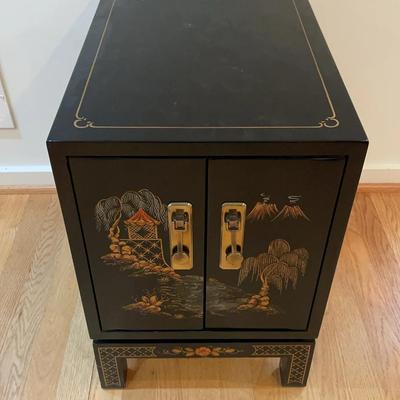 Black Lacquered Wood Cabinet With Brass Pulls