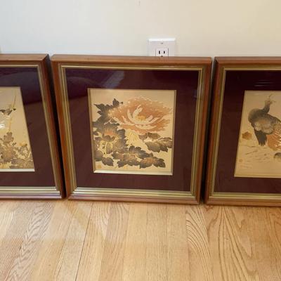 Trio Of Framed Japanese Chokin Artworks