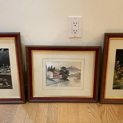 Trio Of Framed Asian Artworks On Silk