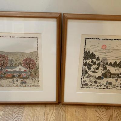 Pair Of Signed & Numbered Framed Original Hand Colored Etchings By Cuca Romley