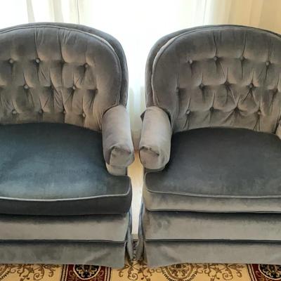 Pair Of Pearson Blue Velvet-Like Upholstered Chairs