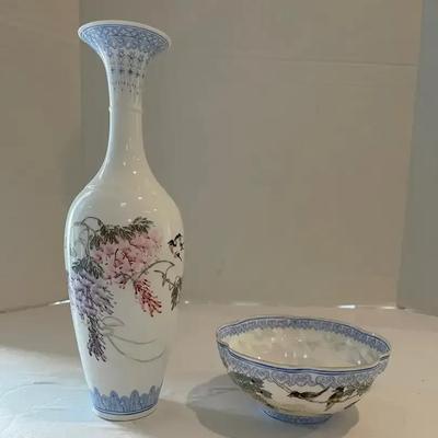 Chinese Eggshell Porcelain Vase & Bowl