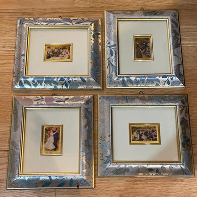 Set Of 4 Miniature Framed Chromolithograph Prints On 23KT Gold Leaf By Pierre Auguste Renoir