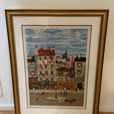 Signed & Framed Lithograph Print "Chez Berth" By Michel Delacroix