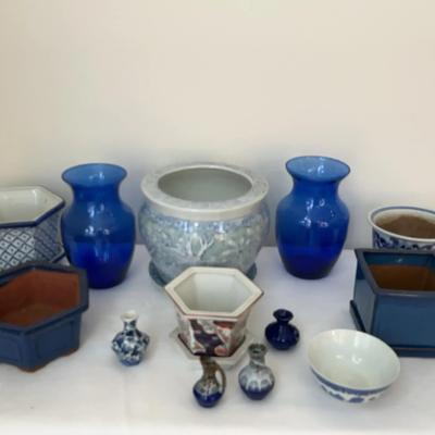 Blue And White Themed Flower Pots And Vases