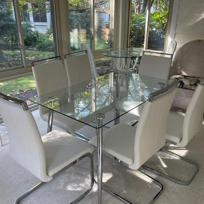 Glass Metal And White Dining Set