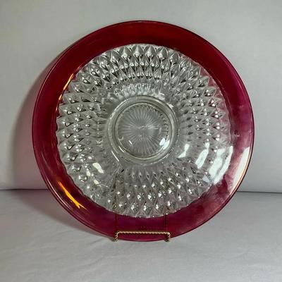 Large Diamond Point Ruby Flash Serving Platter 