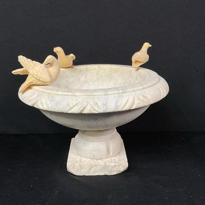 Vintage Hand Carved Alabaster Pedestal Bowl