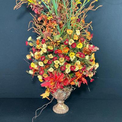 Artificial Autumn Floral Arrangement In Golden Resin Urn