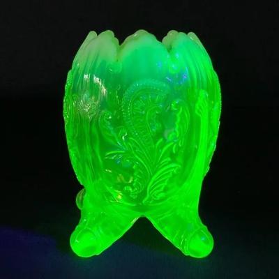 Antique Northwood Opalescent Uranium Glass Footed Rose Bowl