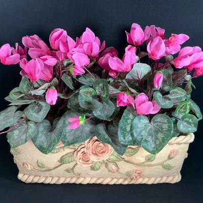 Artifical Pink Cyclamen Floral Arrangement In Resin Planter 