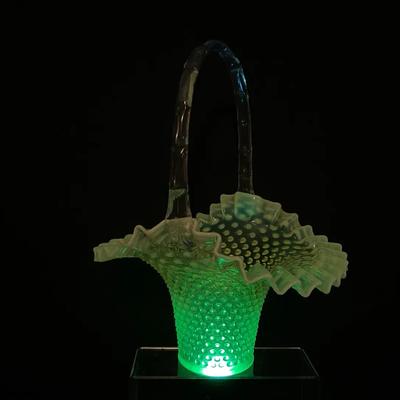 Fenton Topaz Vaseline Uranium Hobnail Large Basket