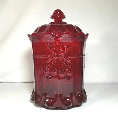 Mosser Cherry Red Glass Tobacco Cookie Jar 