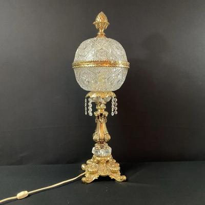 Vintage Hollywood Regency Gilt Lamp With Crystals