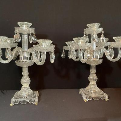 Pair Of Crystal 5 Holder Candelabras 
