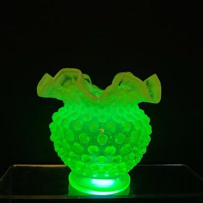 Fenton Ruffled Hobnail Round Vase Urnaium Glass