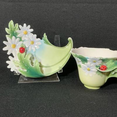 Franz Porcelian Ladybug Cup And Saucer 