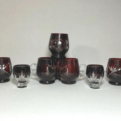 Bohemian Dark Ruby Red Cut To Clear Crystal Collection