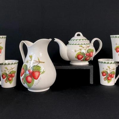 Portmerion “Strawberry Fair” Tea Pot, Pitcher & Mugs