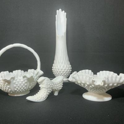 Fenton Hobnail Milk Glass Four Piece Collection  