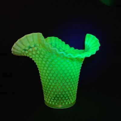 Fenton Topaz Opalescent Hobnail Uranium Glass Large Vase