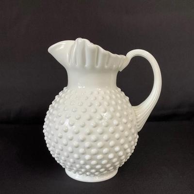 Fenton Hobnail Milk Glass Pitcher With Ruffled Ice Lip