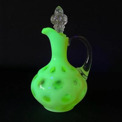 Fenton Coin Dot Opalescent Uranium Glass Cruet