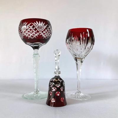 Bohemian Ruby Colored Crystal Trio