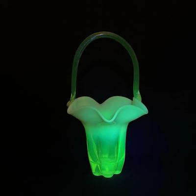 Fenton Opalescent Uranium Glass Ruffled Edge Basket