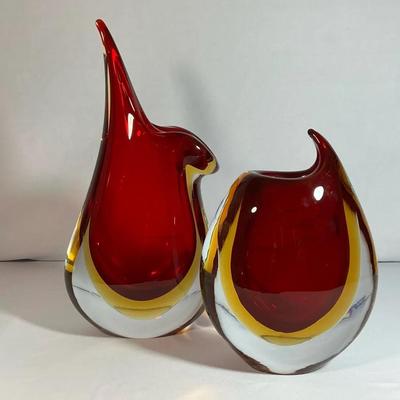 Murano Style Sommerso Red Art Glass Pieces