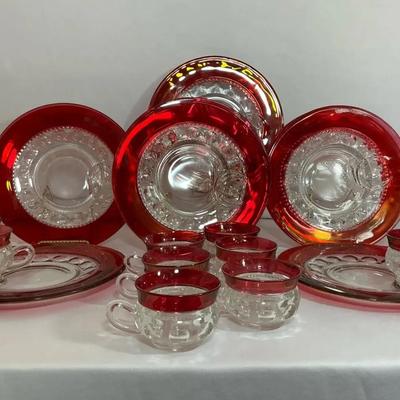 Kings Crown Pattern Ruby Flashed Snack Plate & Cup Collection II