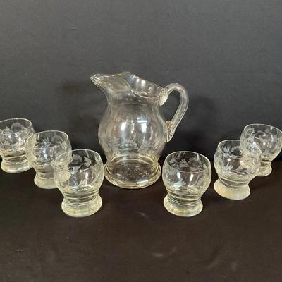 MCM Etched Pitcher And Glasses