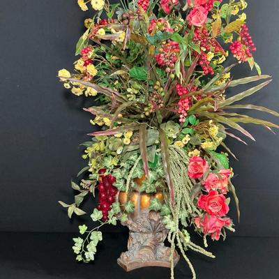 Artificial Coral Rose Floral Arrangment In Golden Resin Urn  