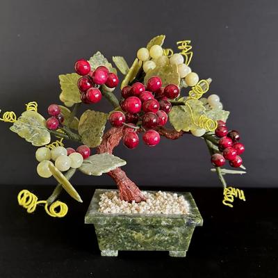 Carved Jade Grape Bonsai Tree