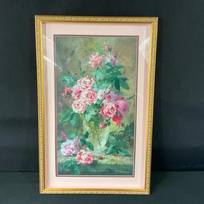 Framed Embroidered Pink Roses