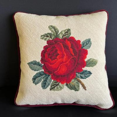 Rose Needlepoint Pillow