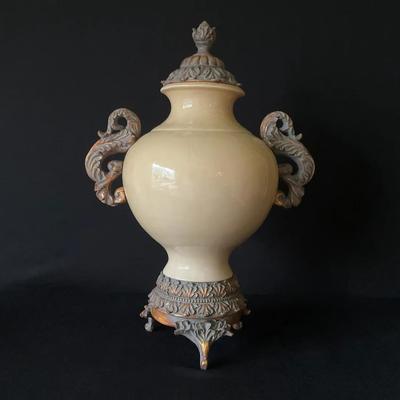 Ornate Two Handle Porcelain Urn