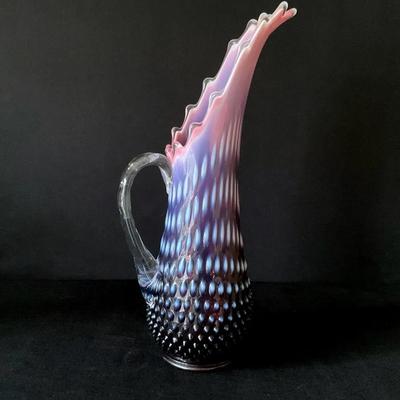 Fenton Plum Opalescent Hobnail Swung Pitcher, Large