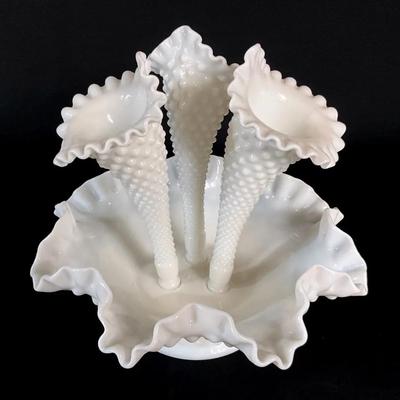 Fenton Hobnail Milk Glass Epergne