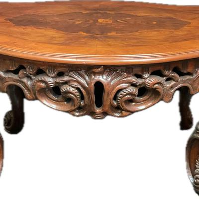Vintage Inlaid Burr Wood Rose Coffee Table
