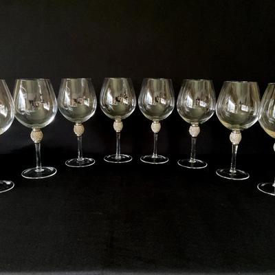 8 Red Wine Glasses With Rhinestone Accent