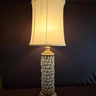 Hollywood Regency Vintage Crystal & Brass Lamp #1 