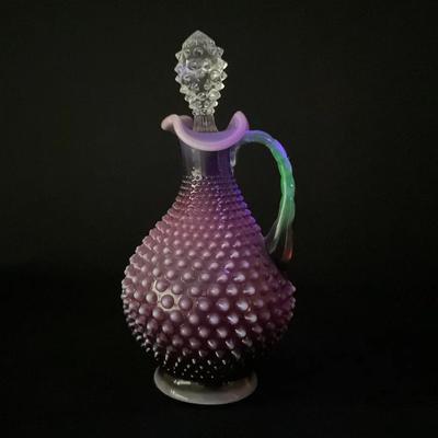 Fenton Plumb Decanter With Uranium Glass Handle