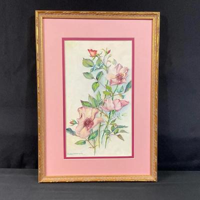 Framed Pink Floral Painting On Canvas 