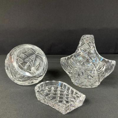 Crystal Basket & Ashtrays