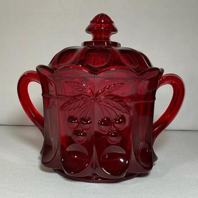Mosser Ruby Red Cherry & Cable Thumbprint Biscuit Jar 