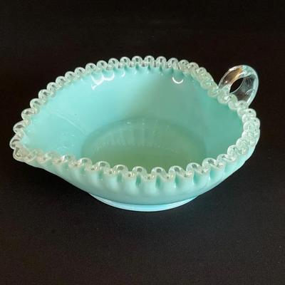 Fenton Silver Turquoise Milk Glass Relish Dish